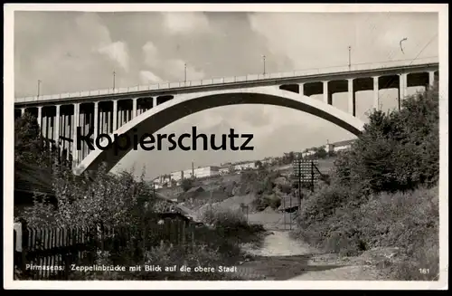 ALTE POSTKARTE PIRMASENS ZEPPELINBRÜCKE 1940 MIT BLICK AUF DIE OBERE STADT Brücke bridge pont Ansichtskarte postcard cpa
