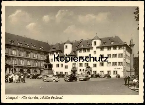 ALTE POSTKARTE STUTTGART ALTE KANZLEI SCHILLER-DENKMAL VW KÄFER monument Autos cars Ansichtskarte AK postcard cpa