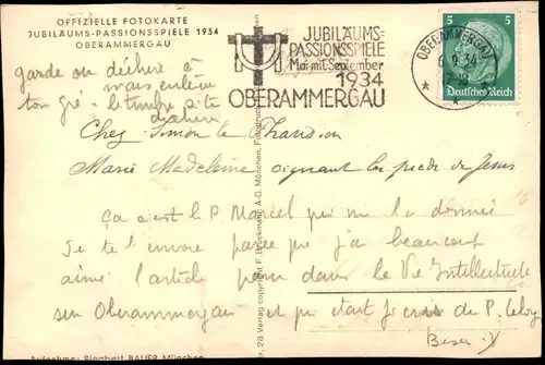 ALTE POSTKARTE PASSIONSSPIELE 1934 OBERAMMERGAU SALBUNG JESUS Theater Ansichtskarte postcard cpa AK