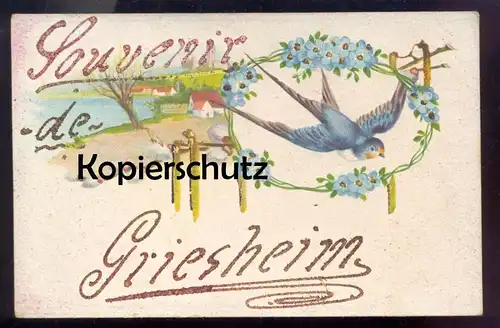 ALTE POSTKARTE SOUVENIR DE GRIESHEIM Paillette Goldschrift french camp Schwalbe Ansichtskarte postcard cpa AK