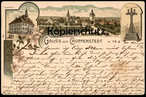 ALTE LITHO POSTKARTE GRUSS AUS CROPPENSTEDT KREUZ KROPPENSTEDT WESTLICHE BÖRDE SACHSEN-ANHALT AK Ansichtskarte postcard