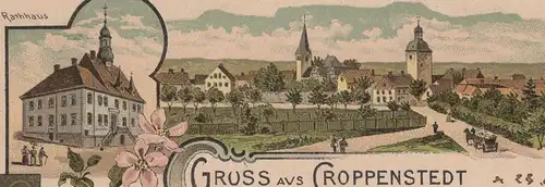 ALTE LITHO POSTKARTE GRUSS AUS CROPPENSTEDT KREUZ KROPPENSTEDT WESTLICHE BÖRDE SACHSEN-ANHALT AK Ansichtskarte postcard