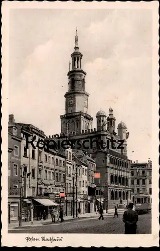 ALTE POSTKARTE POSEN RATHAUS POZNAN STRASSENBAHN Polska Beflaggung tram tramway cpa AK Ansichtskarte postcard