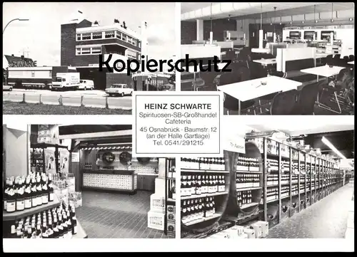 ALTE POSTKARTE OSNABRÜCK HEINZ SCHWARTE SPIRITUOSEN-SB-GROSSHANDEL CAFETERIA Alkohol alcohol postcard Ansichtskarte cpa