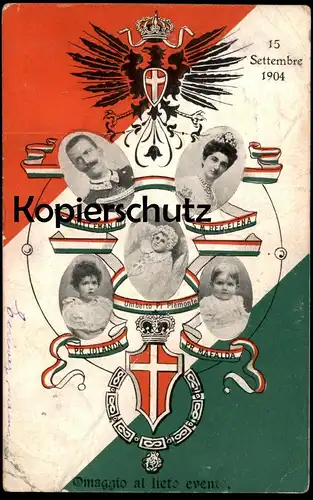 ALTE POSTKARTE 15 SETTEMBRE 1904 OMAGGIO AL LIETO EVENTO CORONA D'ITALIA EMAN III ELENA cpa postcard AK Ansichtskarte