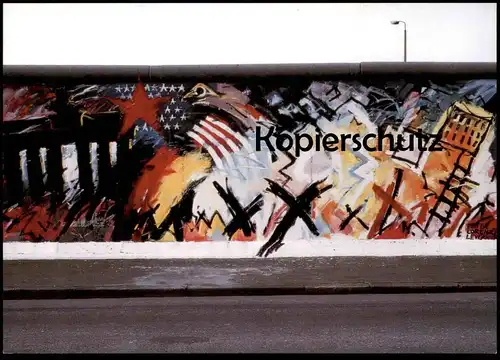 ÄLTERE POSTKARTE BERLINER MAUER THE WALL LE MUR BERLIN PETER LORENZ LEVERKUSEN ART GRAFFITI AMERICA cpa postcard
