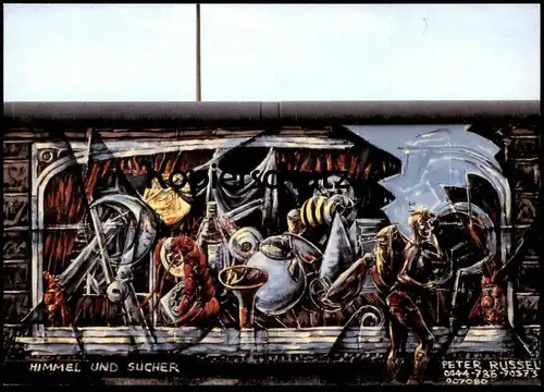 ÄLTERE POSTKARTE PETER RUSSELL HIMMEL UND SUCHER BERLINER MAUER THE WALL LE MUR BERLIN Art postcard cpa AK Ansichtskarte