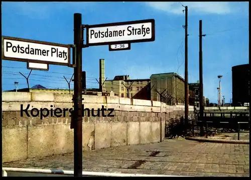 ÄLTERE POSTKARTE BERLIN POTSDAMER PLATZ STRASSE BERLINER MAUER THE WALL LE MUR Schild Art cpa AK Ansichtskarte postcard
