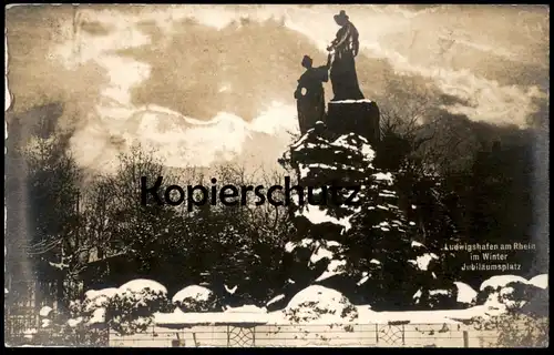 ALTE POSTKARTE LUDWIGSHAFEN AM RHEIN IM WINTER JUBILÄUMSPLATZ SCHNEE monument hiver snow Ansichtskarte cpa postcard AK