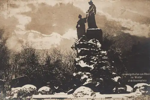 ALTE POSTKARTE LUDWIGSHAFEN AM RHEIN IM WINTER JUBILÄUMSPLATZ SCHNEE monument hiver snow Ansichtskarte cpa postcard AK