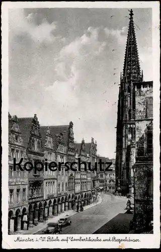 ALTE POSTKARTE MÜNSTER WESTFALEN 1941 BLICK AUF LAMBERTIKIRCHE UND BOGENHÄUSER Ansichtskarte cpa postcard AK