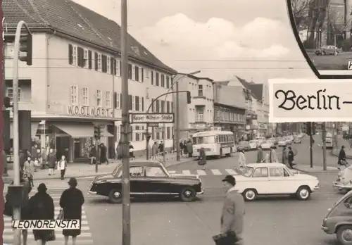 ÄLTERE POSTKARTE BERLIN-LANKWITZ LEONORENSTRASSE BUS Woolworth Steglitz Stempel Zentralflughafen gelaufen nach Israel
