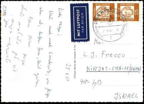 ÄLTERE POSTKARTE BERLIN-LANKWITZ LEONORENSTRASSE BUS Woolworth Steglitz Stempel Zentralflughafen gelaufen nach Israel