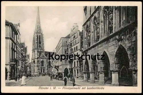 ALTE POSTKARTE MÜNSTER I. W. PRINZIPALMARKT MIT LAMBERTIKIRCHE H. Zwarg Bahnhofswirtschaft Ansichtskarte postcard cpa AK