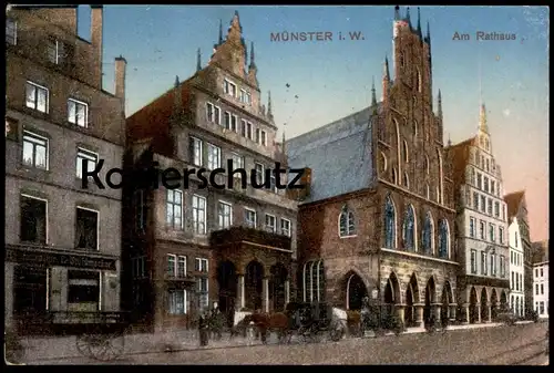 ALTE POSTKARTE MÜNSTER I. W. AM RATHAUS KUTSCHEN STUHLMACHER Ansichtskarte postcard cpa AK