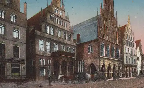 ALTE POSTKARTE MÜNSTER I. W. AM RATHAUS KUTSCHEN STUHLMACHER Ansichtskarte postcard cpa AK