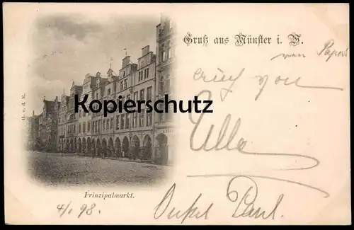 ALTE POSTKARTE GRUSS AUS MÜNSTER 1898 PRINZIPALMARKT BAHNPOST ZUG 92 CÖLN - OSNABRÜCK Ansichtskarte postcard cpa AK