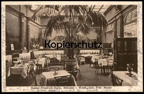 ALTE POSTKARTE HOTEL KAISER-FRIEDRICH-HALLE MÜNSTER I. WESTF. INH. FRITZ MEYER Ansichtskarte postcard cpa AK