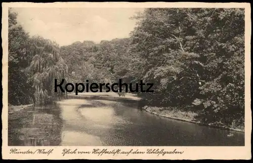 ALTE POSTKARTE MÜNSTER 1938 BLICK VOM HÜFFERSTIFT AUF DEN SCHLOSSGRABEN Ansichtskarte postcard cpa AK