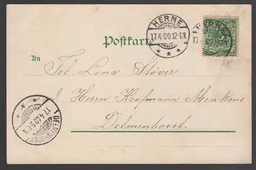 ALTE POSTKARTE GRUSS AUS HERNE IN WESTFALEN 1900 BAHNHOFSTRASSE GESCHÄFT Ansichtskarte postcard cpa AK