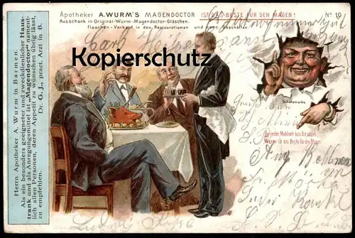 ALTE LITHO POSTKARTE APOTHEKE A. WURM MAGENDOCTOR WUPPERTAL BARMEN STEMPEL UNNA UNTERSCHRIFTEN Ansichtskarte postcard AK