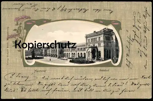 ALTE JUGENDSTIL PASSEPARTOUT POSTKARTE HANNOVER BAHNHOF gare station AK Ansichtskarte postcard cpa