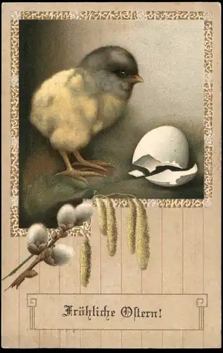ALTE PRÄGE POSTKARTE FRÖHLICHE OSTERN KÜKEN EI easter paques embossed gaufree AK Ansichtskarte postcard cpa