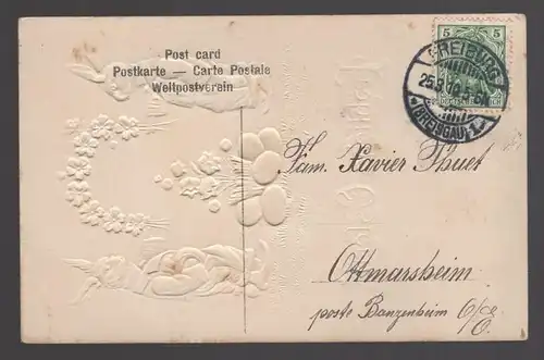 ALTE PRÄGE POSTKARTE FRÖHLICHE OSTERN HASEN VERMENSCHLICHT EI Hase rabbit bunny easter embossed gaufree AK cpa postcard