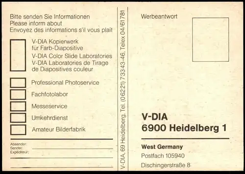 ÄLTERE POSTKARTE HEIDELBERG FOTOLABORATORIEN V-DIA KODACOLOR AGFACOLOR Opel Fiat Ford Mercedes VW Käfer Ansichtskarte