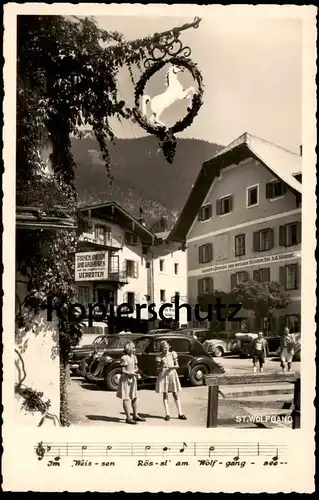 ALTE POSTKARTE ST. WOLFGANG WEISSES RÖSSL Opel Kadett Steyr Auto old car Mädchen enfants girls cpa AK Ansichtskarten cpa