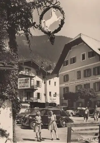 ALTE POSTKARTE ST. WOLFGANG WEISSES RÖSSL Opel Kadett Steyr Auto old car Mädchen enfants girls cpa AK Ansichtskarten cpa