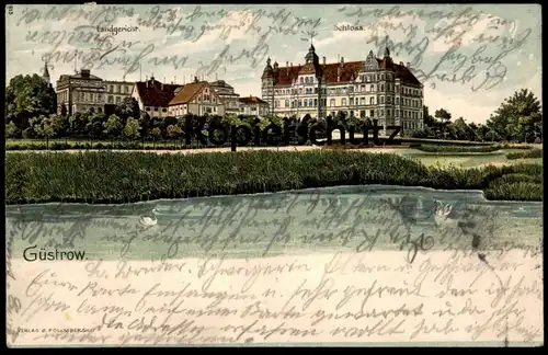ALTE LITHO POSTKARTE GÜSTROW LANDGERICHT SCHLOSS castle chateau Ansichtskarte AK cpa postcard