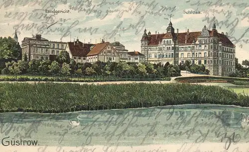 ALTE LITHO POSTKARTE GÜSTROW LANDGERICHT SCHLOSS castle chateau Ansichtskarte AK cpa postcard