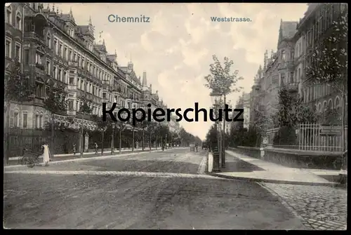 ALTE POSTKARTE CHEMNITZ WESTSTRASSE FRAU MIT KINDERWAGEN 1909 Sachsen AK Ansichtskarte postcard cpa