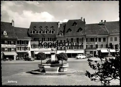 ÄLTERE POSTKARTE AARBERG DORFPLATZ METZGEREI SCHEURER SCHMID GAUMANN KOCHER TEA-ROOM Opel Ansichtskarte cpa postcard