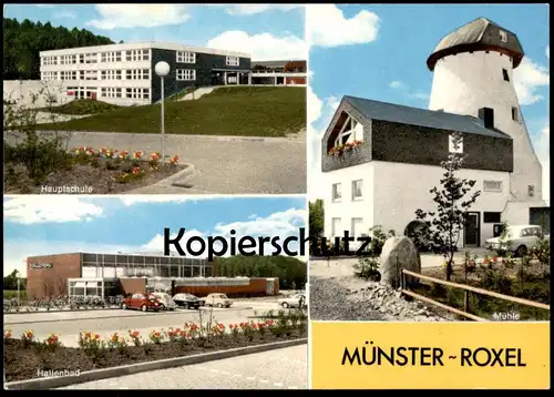 ÄLTERE POSTKARTE MÜNSTER ROXEL MÜHLE HALLENBAD HAUPTSCHULE Windmühle windmill moulin à vent Ansichtskarte cpa postcard
