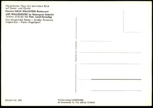 ÄLTERE POSTKARTE HAUS WALLSTEIN WALLENDORF NEUERBAUTES HAUS MIT HERRLICHEM BLICK AUF SAUER-& OURTAL Opel VW cpa postcard
