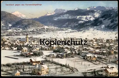 ALTE POSTKARTE GARMISCH GEGEN DAS KARWENDELGEBIRGE PANORAMA Partenkirchen AK Ansichtskarte cpa postcard