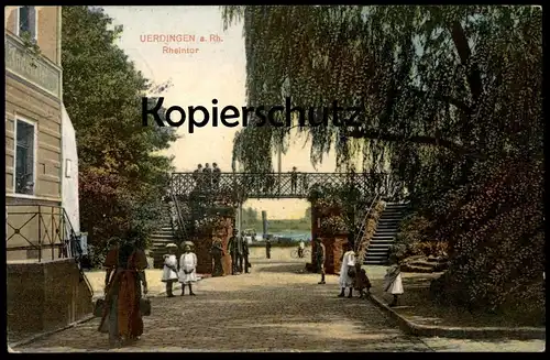 ALTE POSTKARTE UERDINGEN AM RHEIN RHEINTOR 1914 FRAU MÄDCHEN woman girls Krefeld Crefeld AK Ansichtskarte cpa postcard