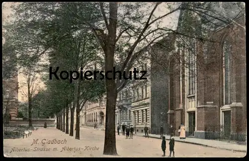 ALTE POSTKARTE MÖNCHENGLADBACH ALBERTUS-STRASSE MIT ALBERTUS-KIRCHE 1907 M. GLADBACH AK Ansichtskarte cpa postcard