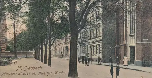 ALTE POSTKARTE MÖNCHENGLADBACH ALBERTUS-STRASSE MIT ALBERTUS-KIRCHE 1907 M. GLADBACH AK Ansichtskarte cpa postcard