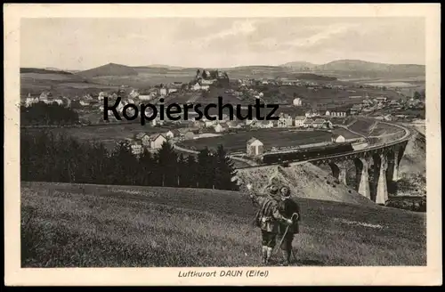 ALTE POSTKARTE LUFTKURORT DAUN EIFEL WANDERER DAMPFLOK montage photo locomotive à vapeur railway steam engine cpa AK