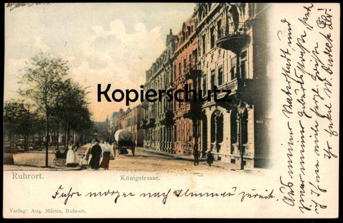 ALTE POSTKARTE DUISBURG RUHRORT KÖNIGSTRASSE KUTSCHE 1908