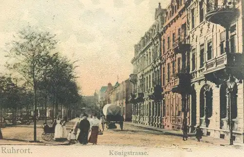 ALTE POSTKARTE DUISBURG RUHRORT KÖNIGSTRASSE KUTSCHE 1908 Ansichtskarte AK cpa postcard