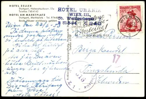 ALTE POSTKARTE HOTEL AM MARKTPLATZ STUTTGART ZELLER TEL.  Stempel Zensurstelle 316 cpa postcard AK Ansichtskarte