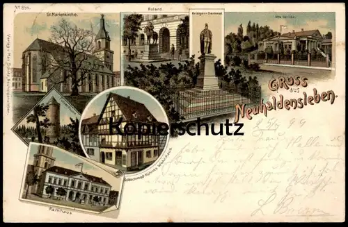 ALTE LITHO POSTKARTE GRUSS AUS NEUHALDENSLEBEN VILLA GERICKE GOLDSCHMIED KÜHNE ROLAND HALDENSLEBEN AK Ansichtskarte