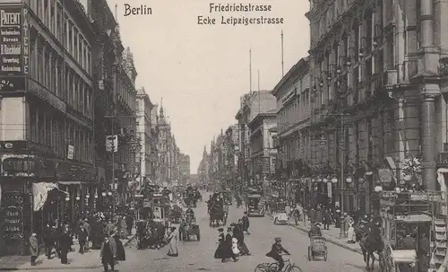 ALTE POSTKARTE BERLIN FRIEDRICHSTRASSE ECKE LEIPZIGERSTRASSE PATENT BUREAU WEIN PROBIRSTUBE LEIPZIGER STRASSE postcard