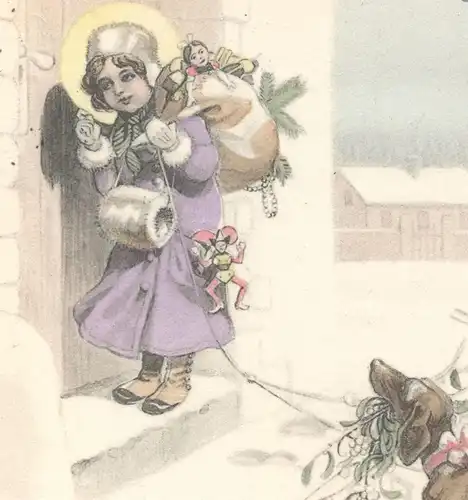 ALTE POSTKARTE FRÖHLICHE WEIHNACHTEN CHRISTKIND MIT DACKEL Nikolaus teckel basset dachshund christmas noel chien dog cpa