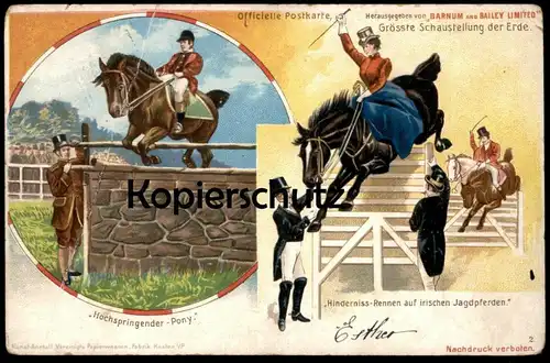 ALTE LITHO POSTKARTE BARNUM AND BAILEY ZIRKUS SCHAUSTELLUNG horse jumping pony cirque circus dresseur cpa Ansichtskarte