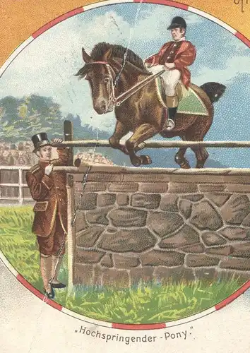 ALTE LITHO POSTKARTE BARNUM AND BAILEY ZIRKUS SCHAUSTELLUNG horse jumping pony cirque circus dresseur cpa Ansichtskarte